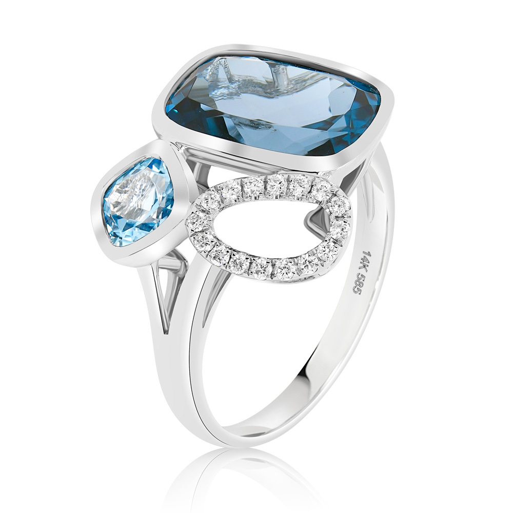 inel din aur alb de 14K cu Diamante și Topaz  