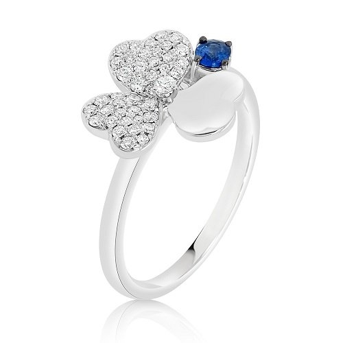 inel din aur alb de 14K, încrustat cu Diamante și Safir  