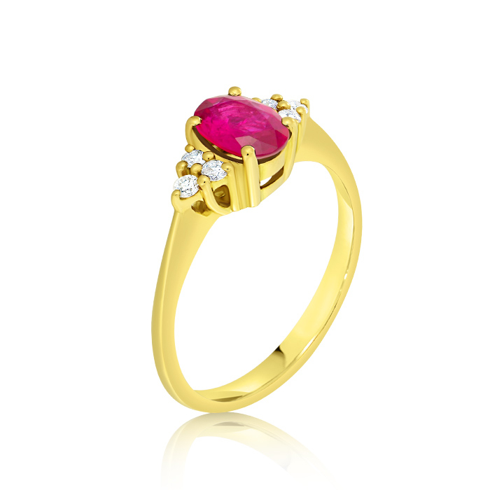 Inel din aur galben de 18K, cu Diamante si Rubine