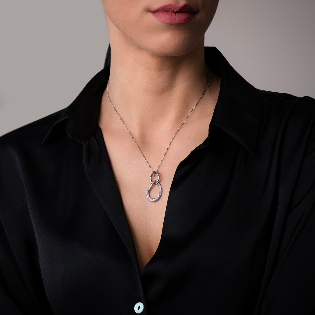 Pandantiv din aur alb de 18K cu Diamante naturale