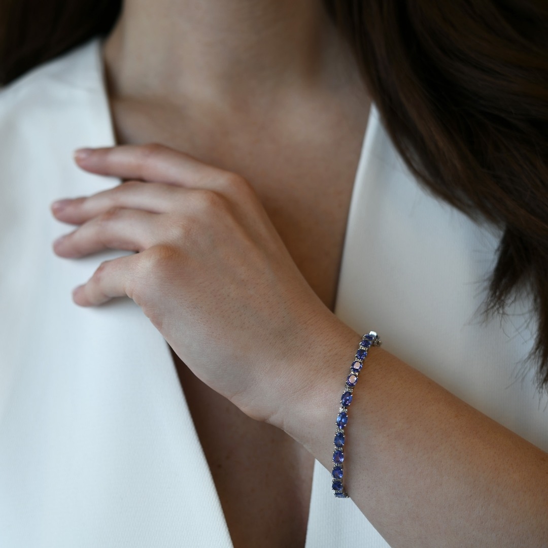 Brățară din aur alb de 14K, cu Tanzanite și Diamante naturale