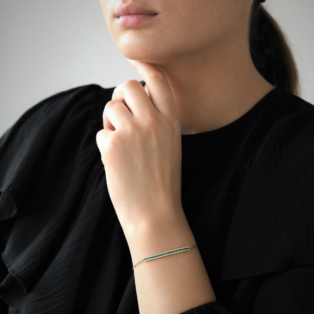 brățară din aur galben de 18K cu Smaralde și Diamante naturale  3