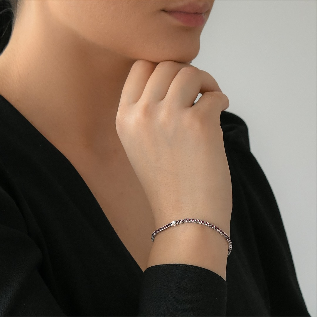 brățară din aur alb de 18K, cu Rubine și Diamant natural  2