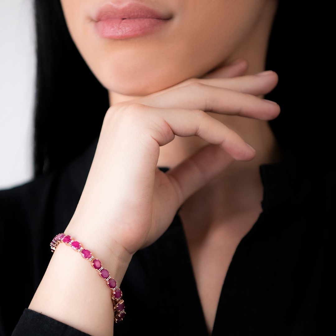 brățară din aur roz de 18K, cu Rubine și Diamante naturale  3