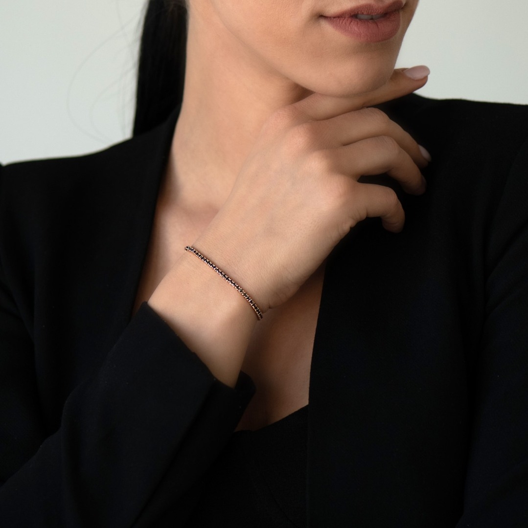 brățară Tennis din aur roz de 18K cu Diamante negre de 2.06ct.  2