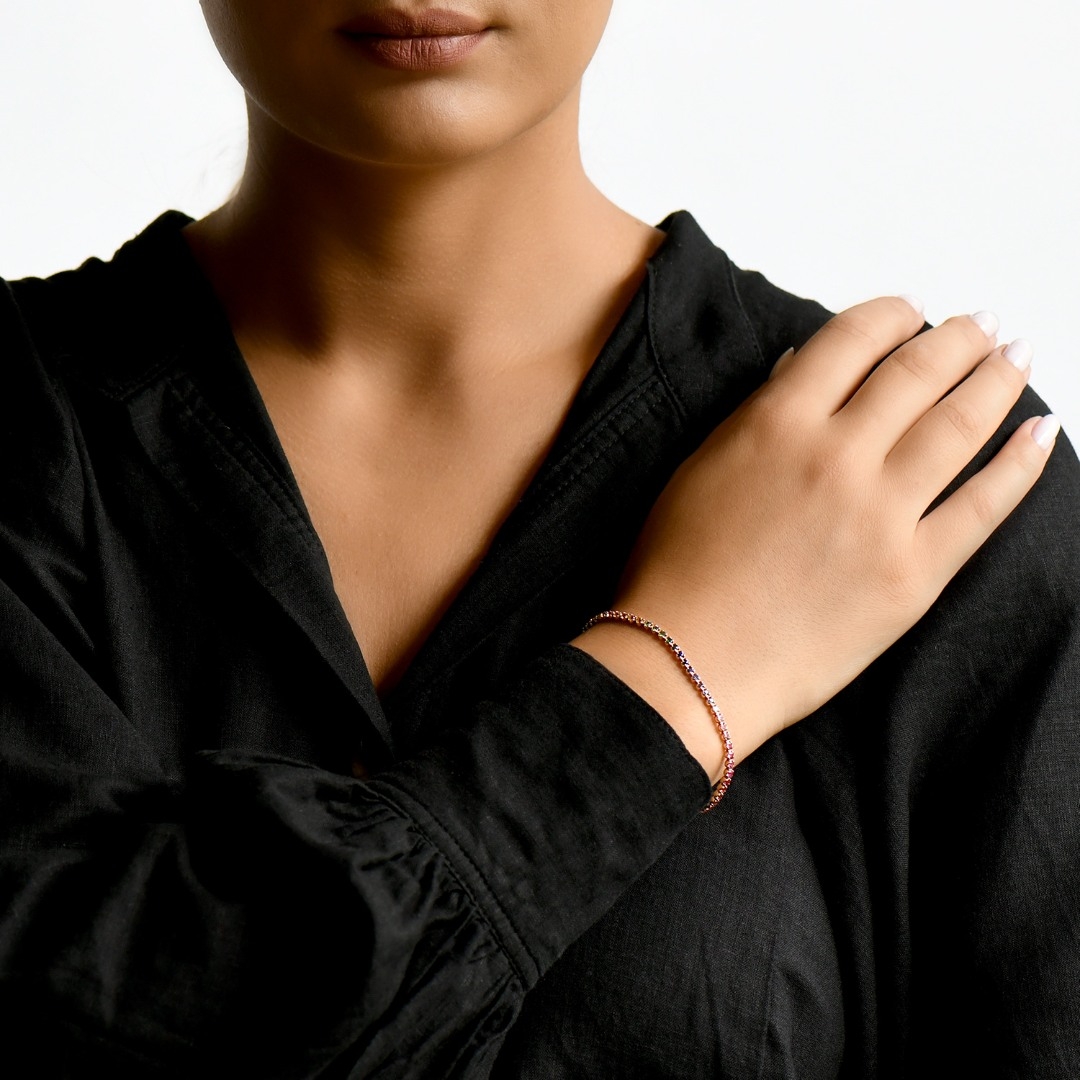 brățară Tennis din aur roz de 18K cu Safire Fancy  2