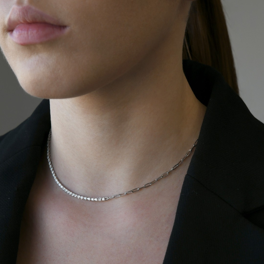 colier din aur alb de 14K cu Diamante naturale  4