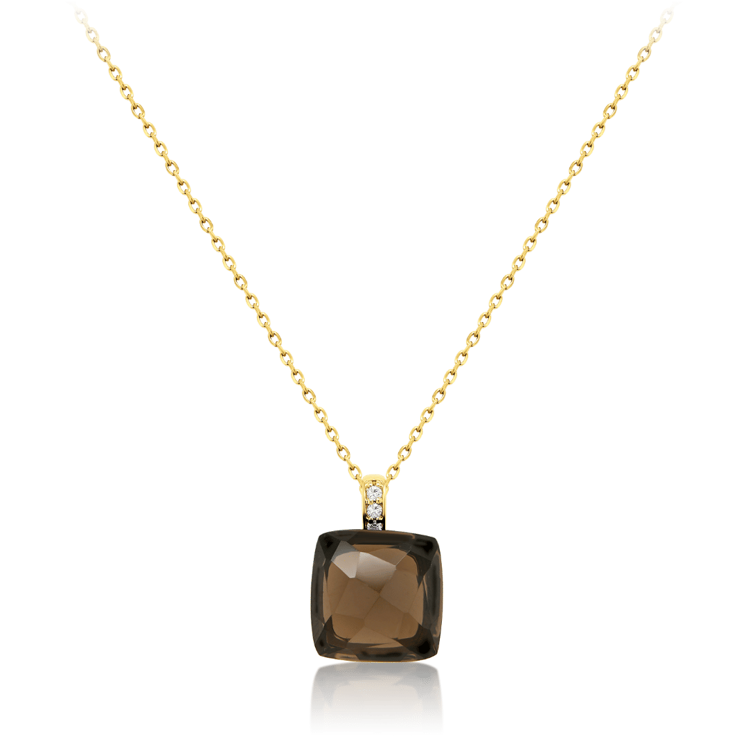 lant din aur galben de 18K, cu Smoky Quartz si Diamante naturale  1