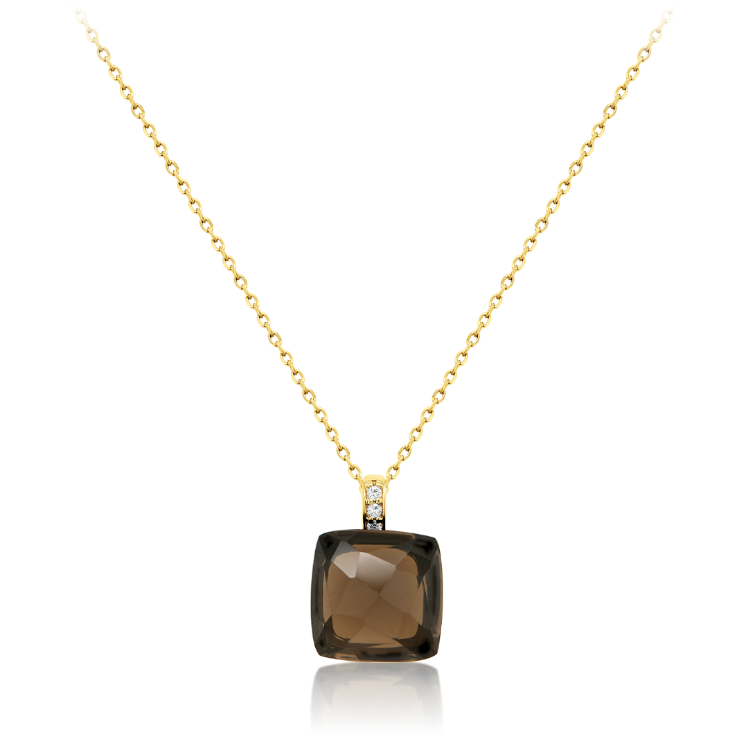 lant din aur galben de 18K, cu Smoky Quartz si Diamante naturale  1