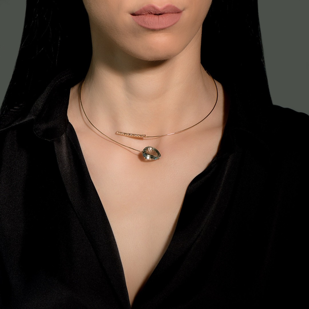 colier din aur galben de 18K cu Prasiolit și Diamante naturale  2