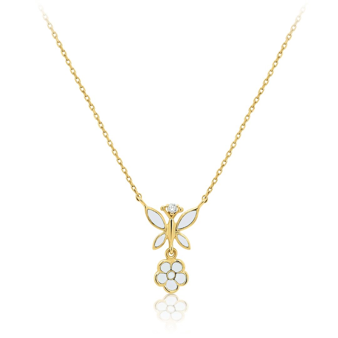 lanț din aur galben de 14K și pandantiv cu Diamant natural  