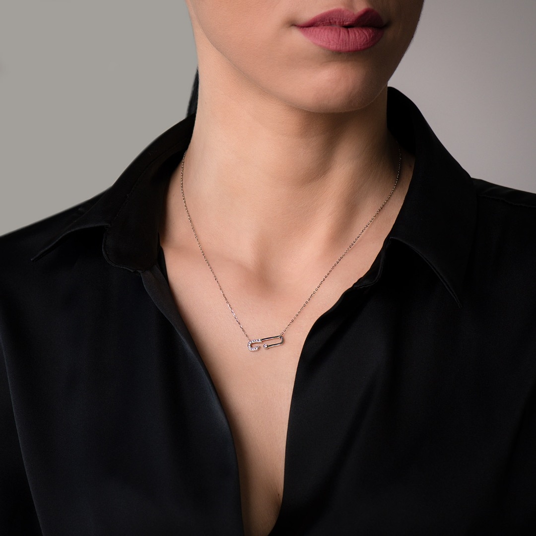 lanț din aur alb de 18K și pandantiv cu Diamante naturale  2