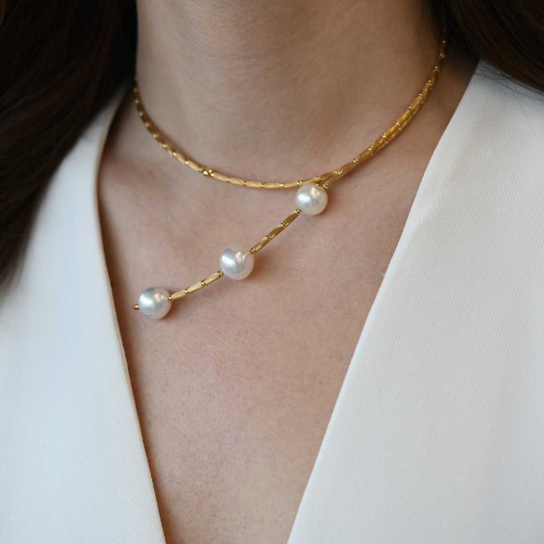 colier din aur galben de 18K cu Perle naturale de apă sărată  3