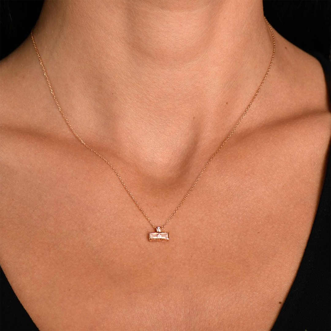 lanţ din aur roz de 18K şi pandantiv cu Diamante naturale și Quartz  3