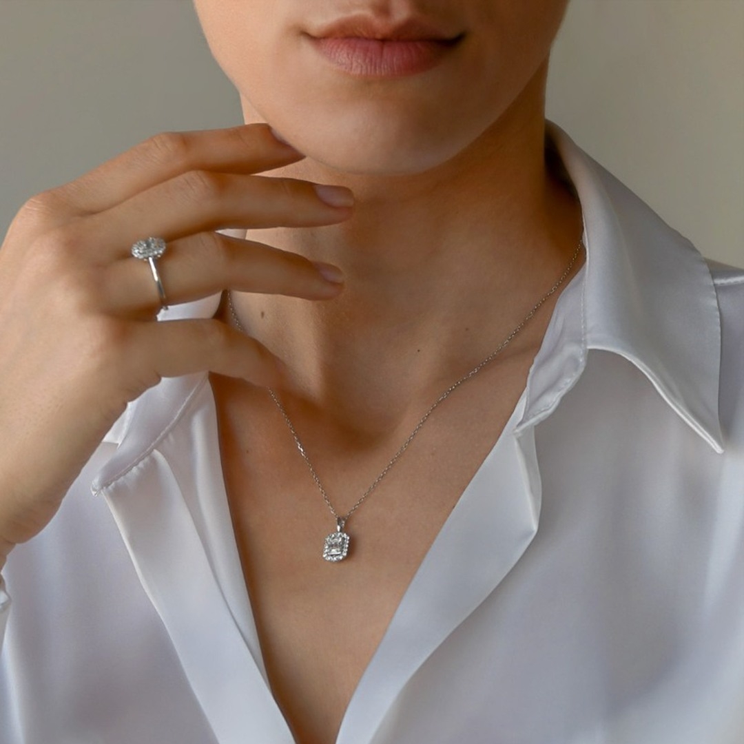 lanț din aur alb de 18K și pandantiv cu Diamante naturale  2