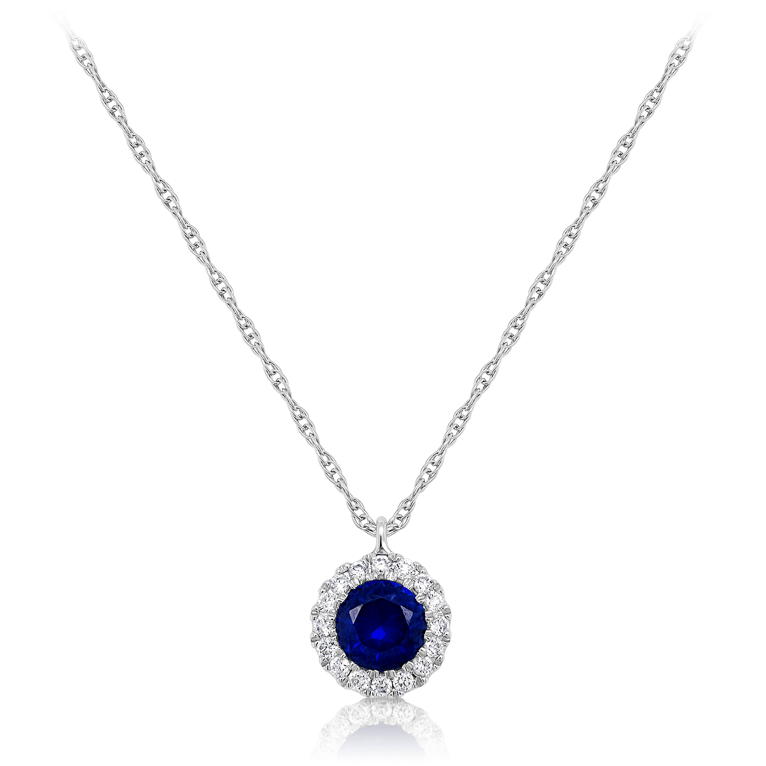 lanț din aur alb de 18K și pandantiv cu Diamante și Safir albastru  