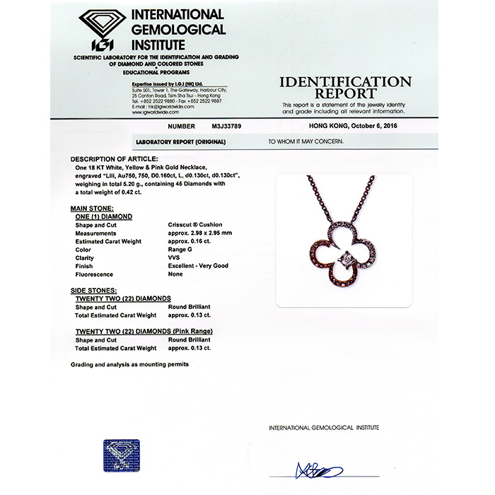 colier din aur alb de 18K cu Diamant natural certificat IGI  2