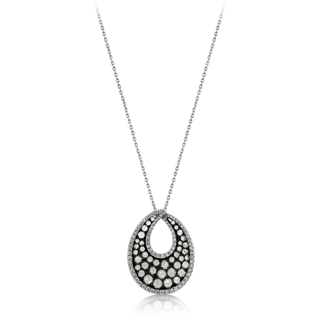 lanț din aur alb de 18K și pandantiv cu Topaze albe și Diamante naturale  