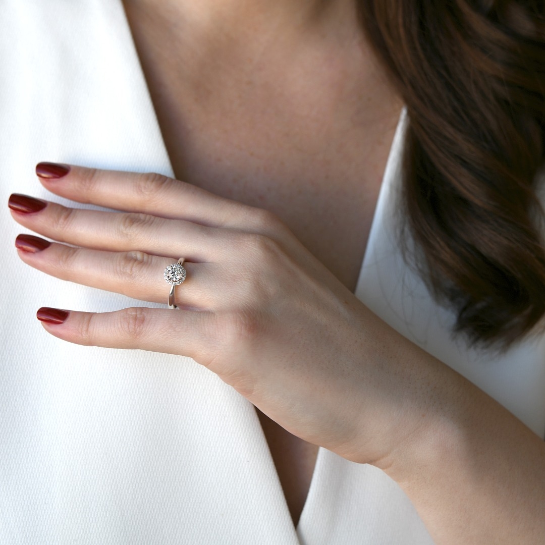 Inel de logodnă din aur alb de 18K cu Diamant natural certificat GIA