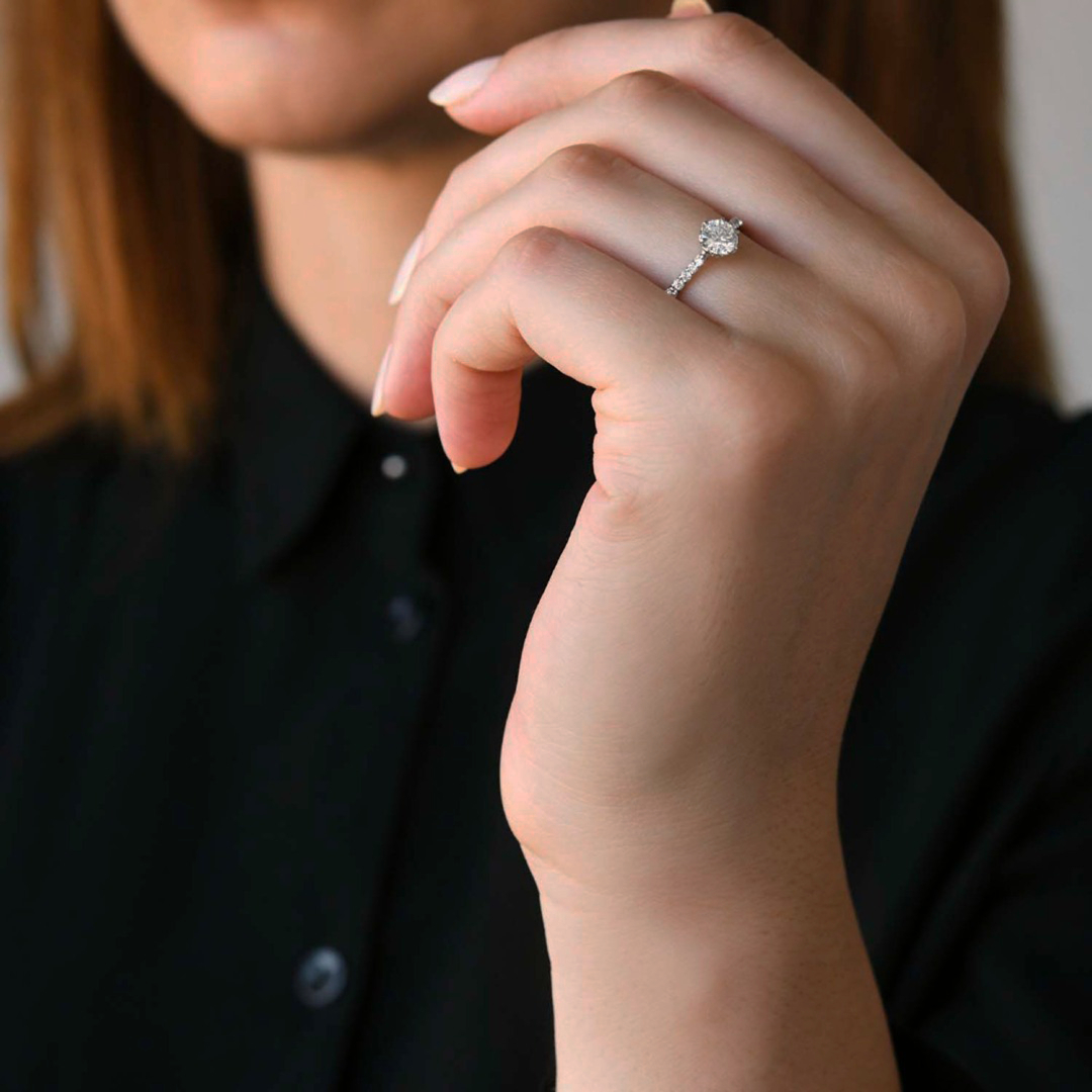 inel de logodnă din aur alb de 18K cu Diamant natural certificat GIA  2