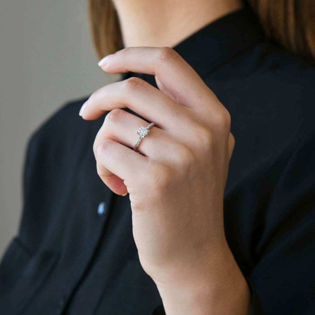 inel de logodnă din aur alb de 18K cu Diamante naturale  2