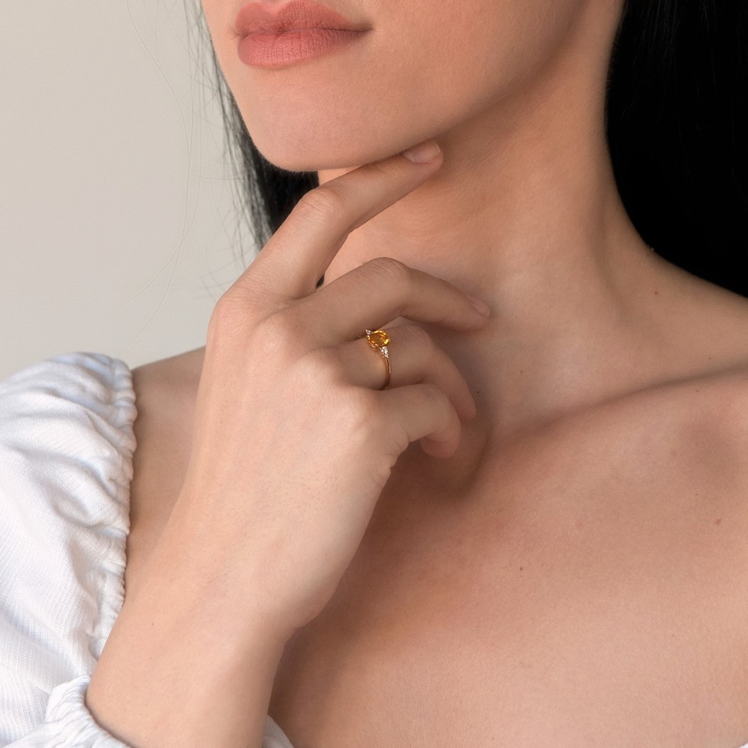 inel din aur galben de 18K, cu Diamante și Safir Orange  2