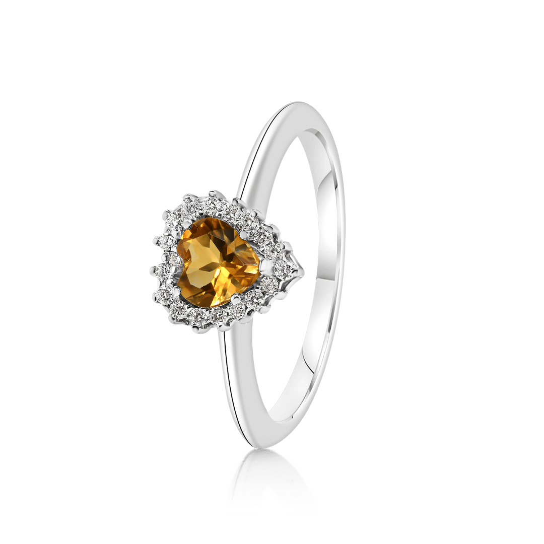 inel din aur alb de 18K, cu Diamante și Citrin  1