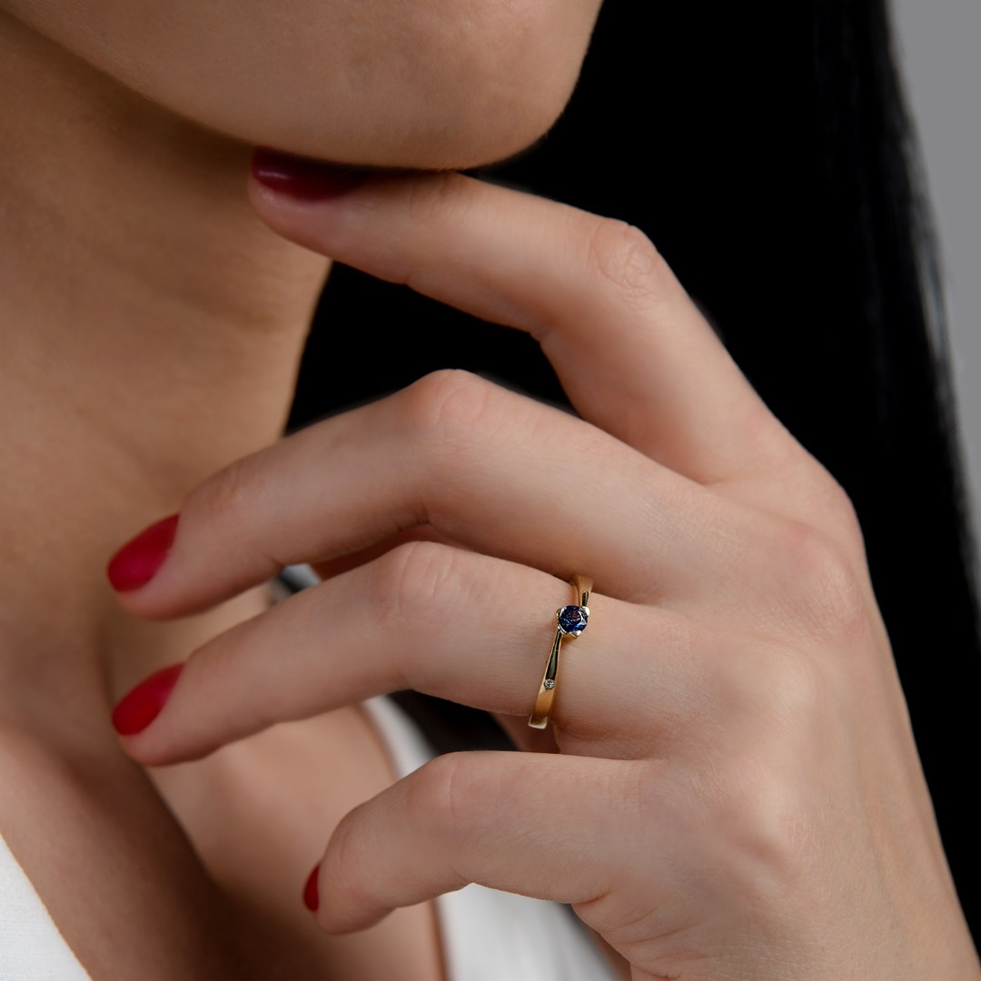 inel din aur alb de 18K, cu Safir albastru și Diamant  2