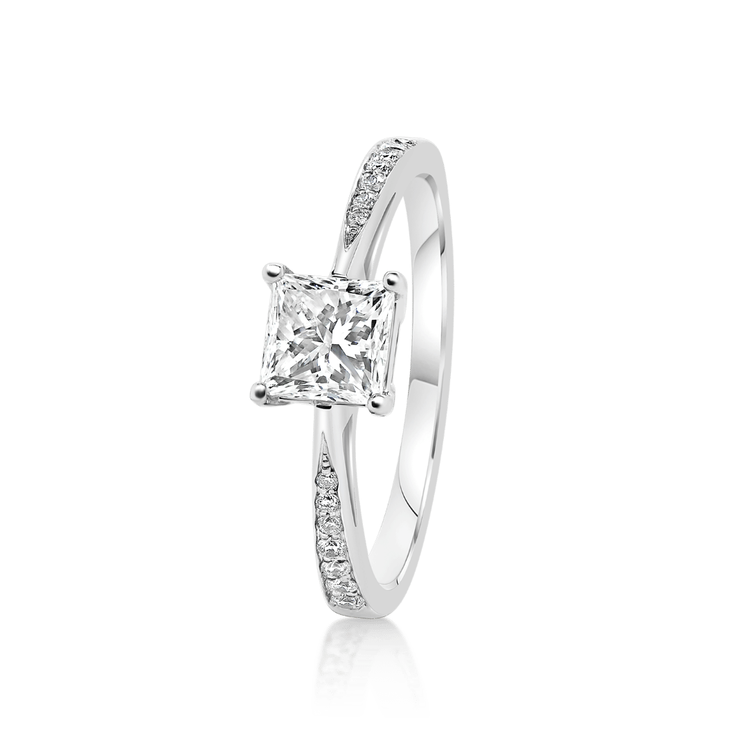 inel de logodnă din aur alb de 18K cu Diamant natural GIA  1