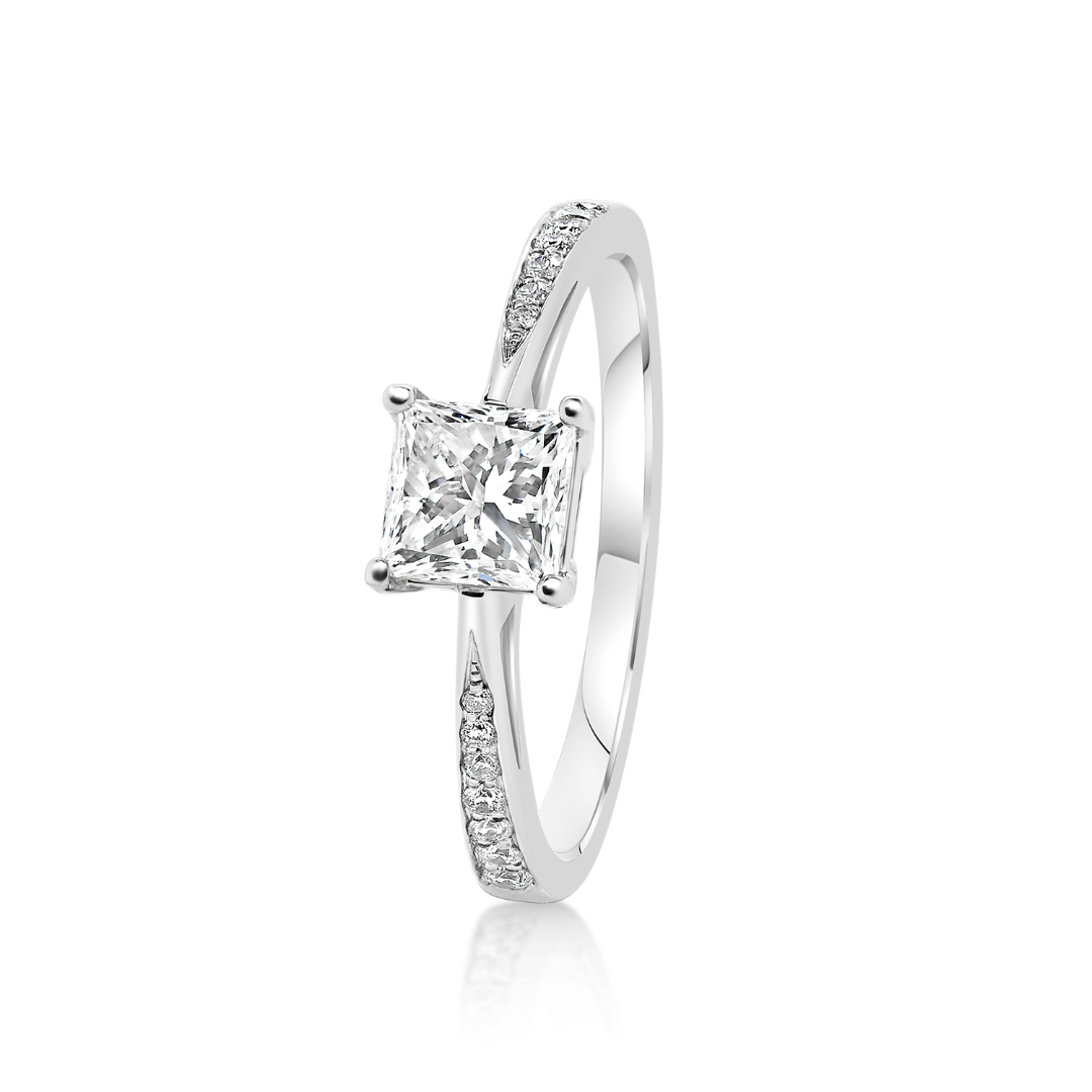 inel de logodnă din aur alb de 18K cu Diamant natural GIA  1