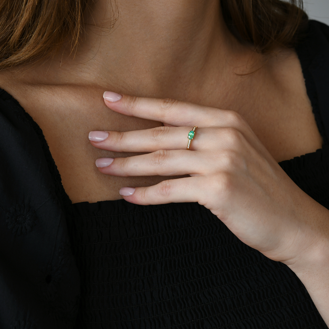 inel din aur galben de 18K cu Smarald și Diamante naturale  2