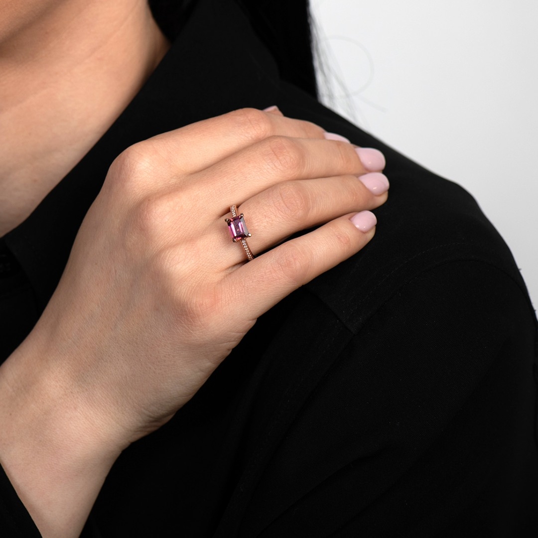 inel din aur roz de 18K cu Turmalin Roz și Diamante naturale  2