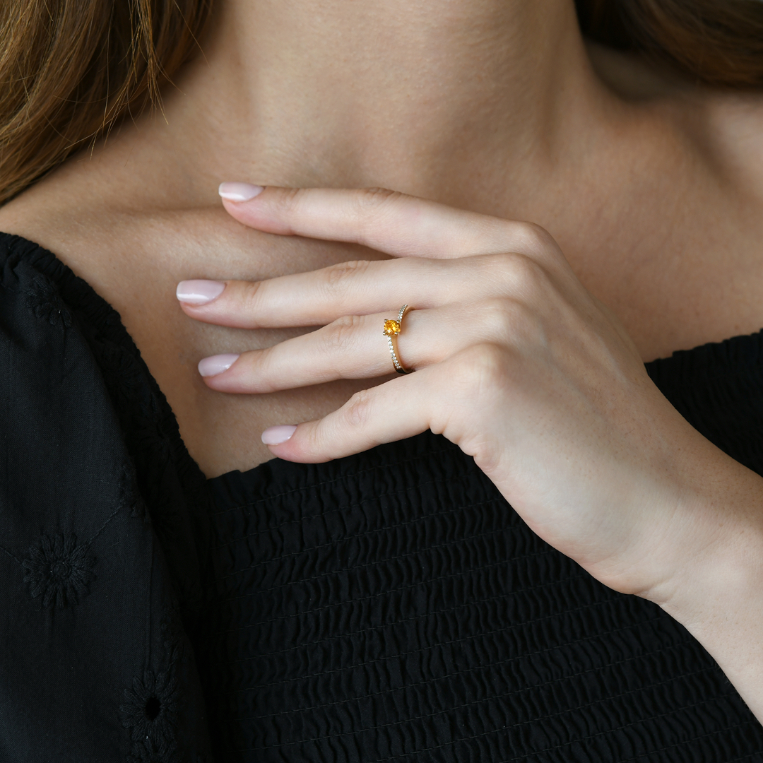 inel din aur galben de 18K, cu Citrin și Diamante naturale  2