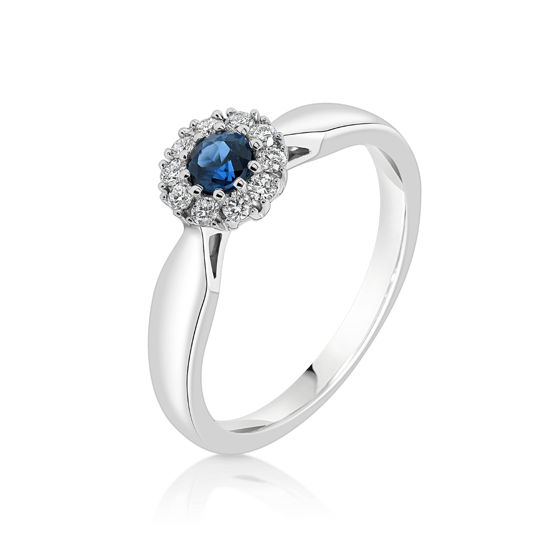 inel din aur alb de 18K, cu Diamante și Safir albastru  