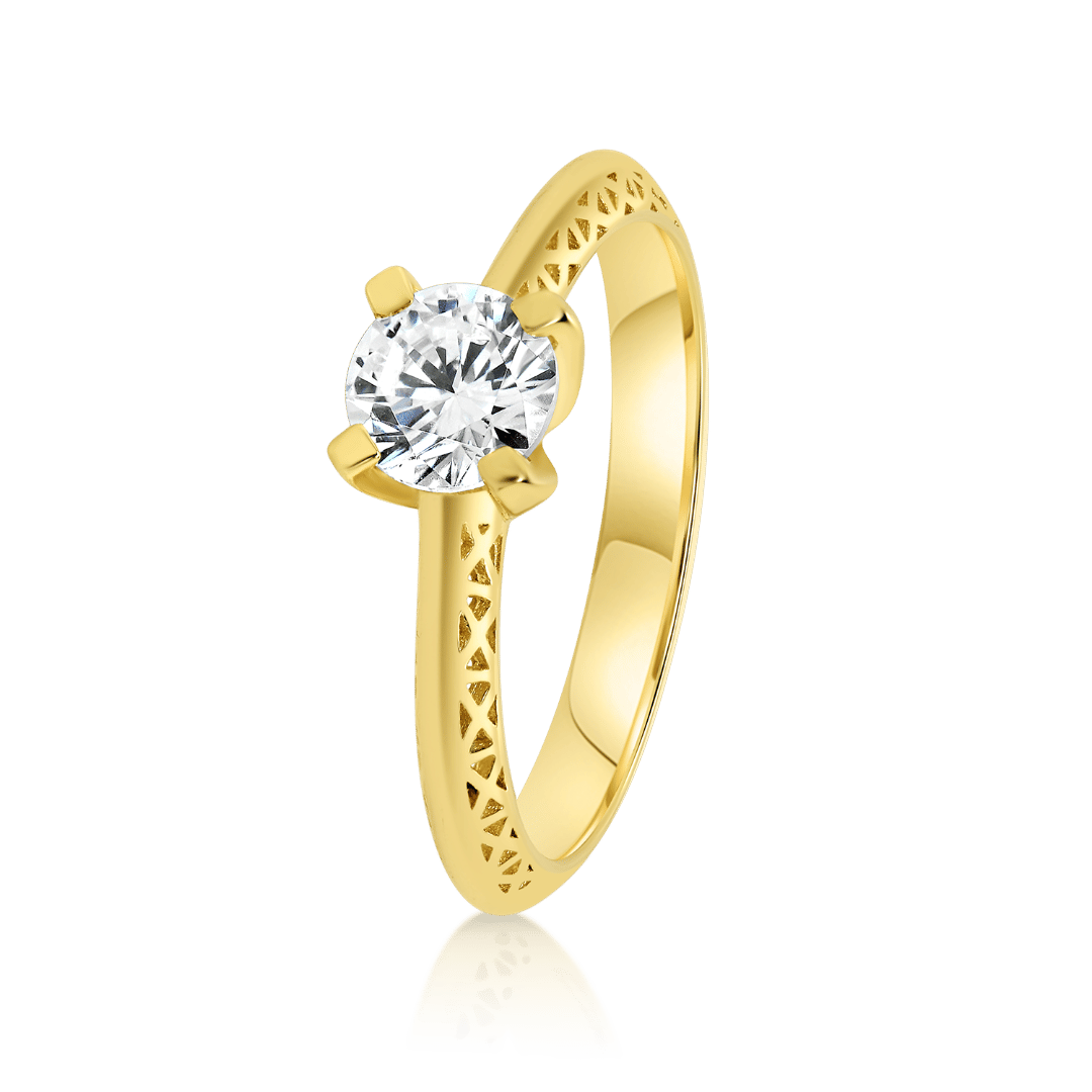 Inel din aur galben de 14K cu decupaje laterale