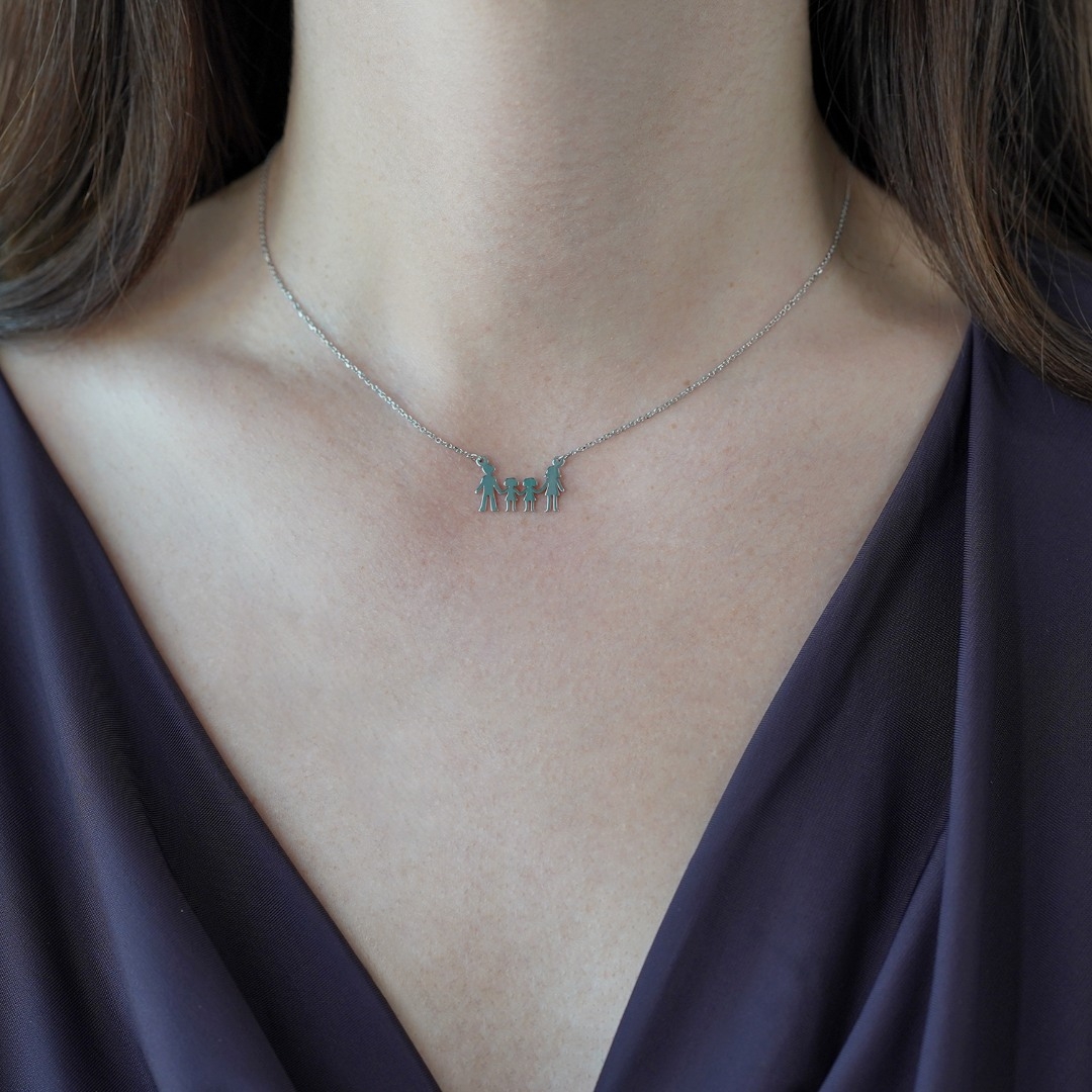 lanț Family din aur alb de 14K  2