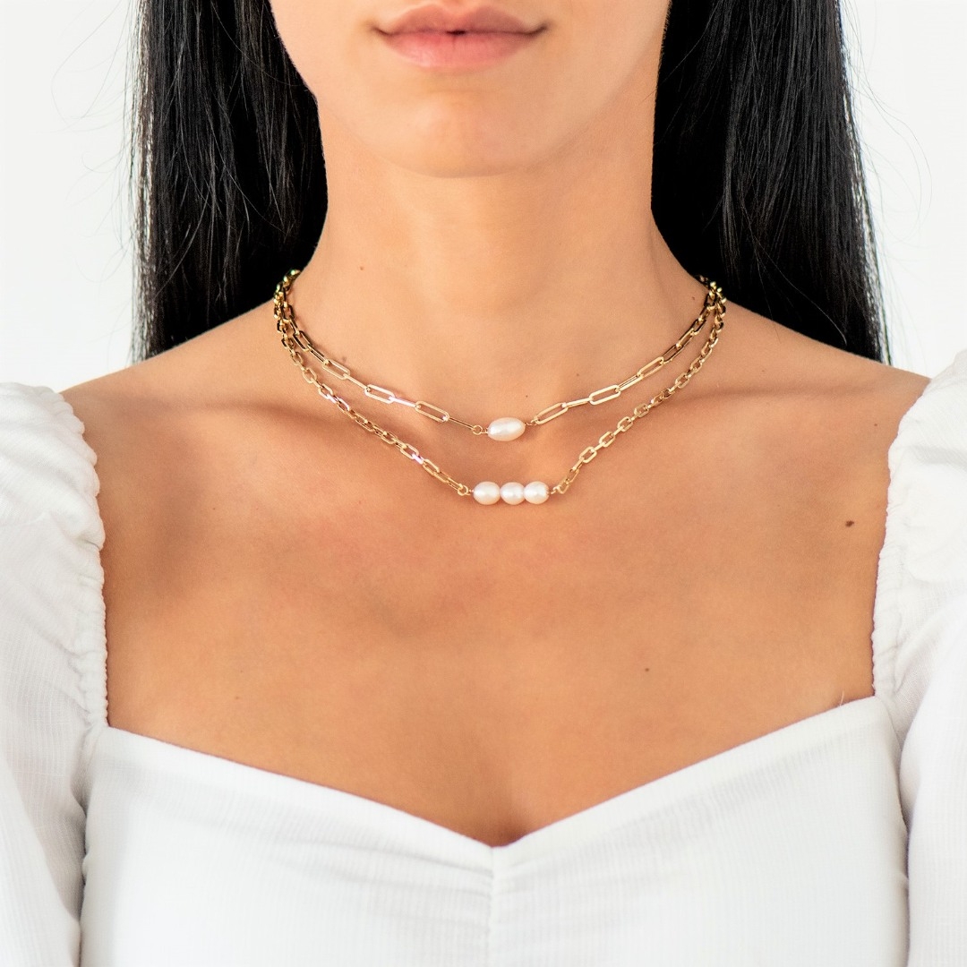 colier din aur galben de 14K cu Perlă  3