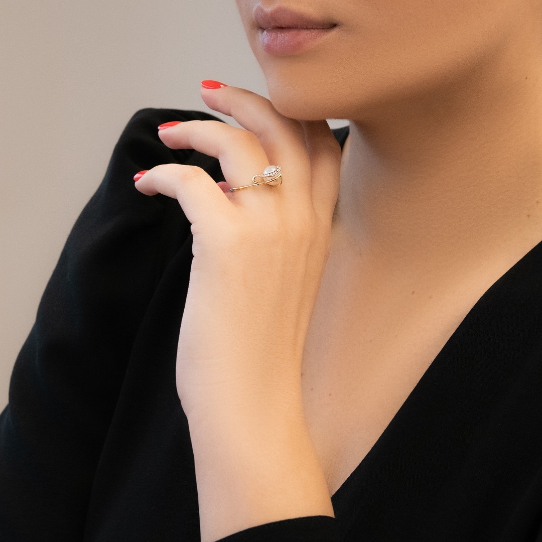 inel din aur galben de 14K cu Perlă  2