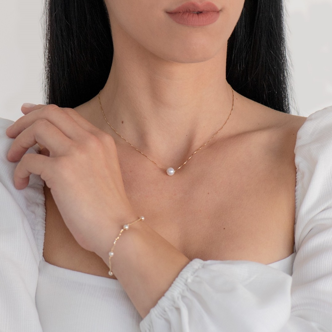 brățară din aur alb de 14K cu Perle albe  2