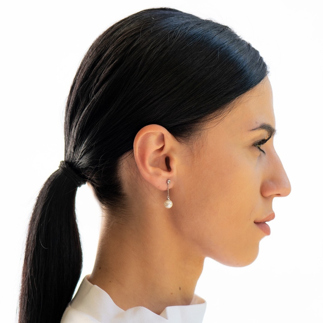 cercei din aur alb de 14K cu Perle  2