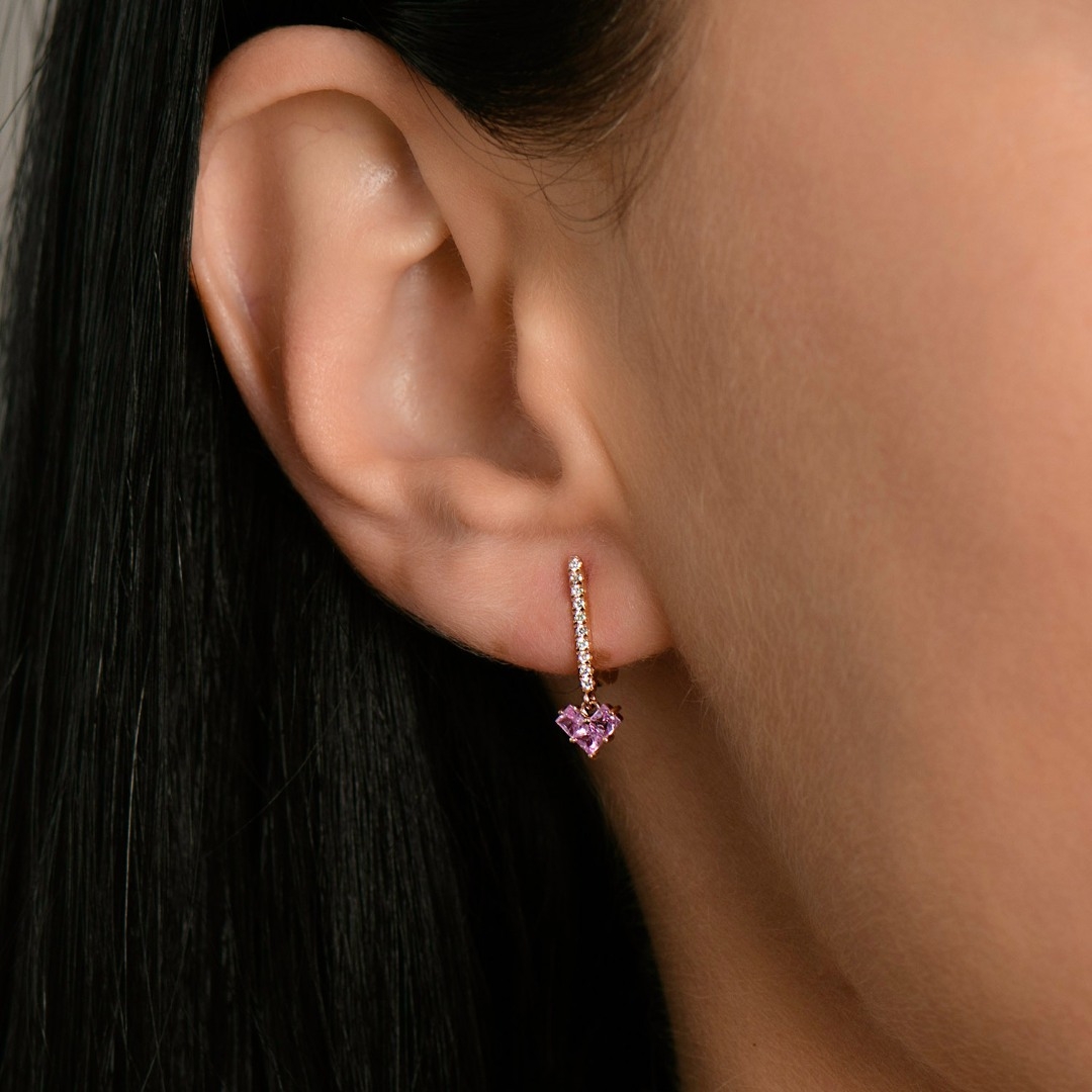 Cercei din aur roz de 18K, cu Safire Fancy și Diamante naturale