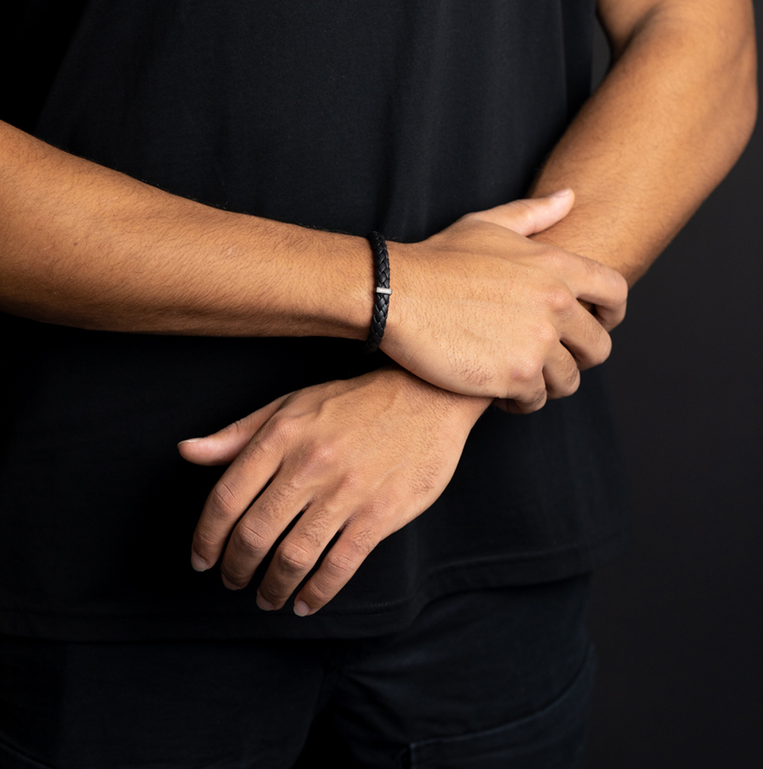 Brățară din piele Nappa și Inox negru