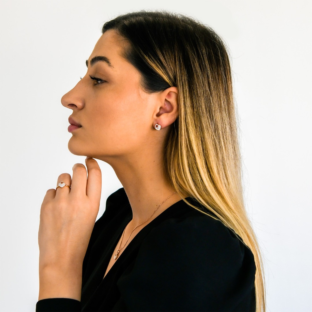 cercei din aur roz de 18K, cu Diamante și Sidef  2