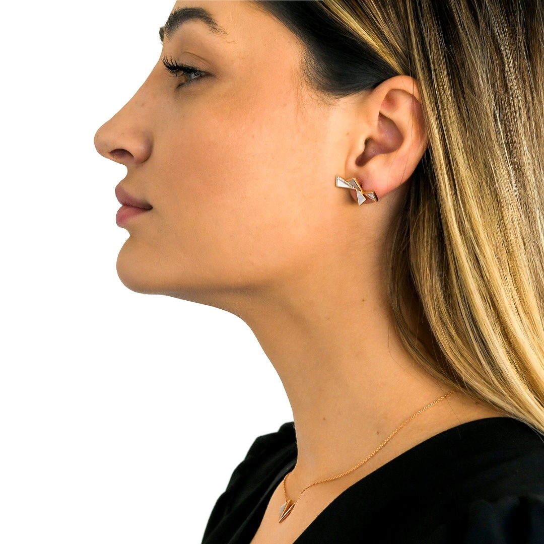 cercei din aur roz de 18K, cu Diamante și Sidef  2