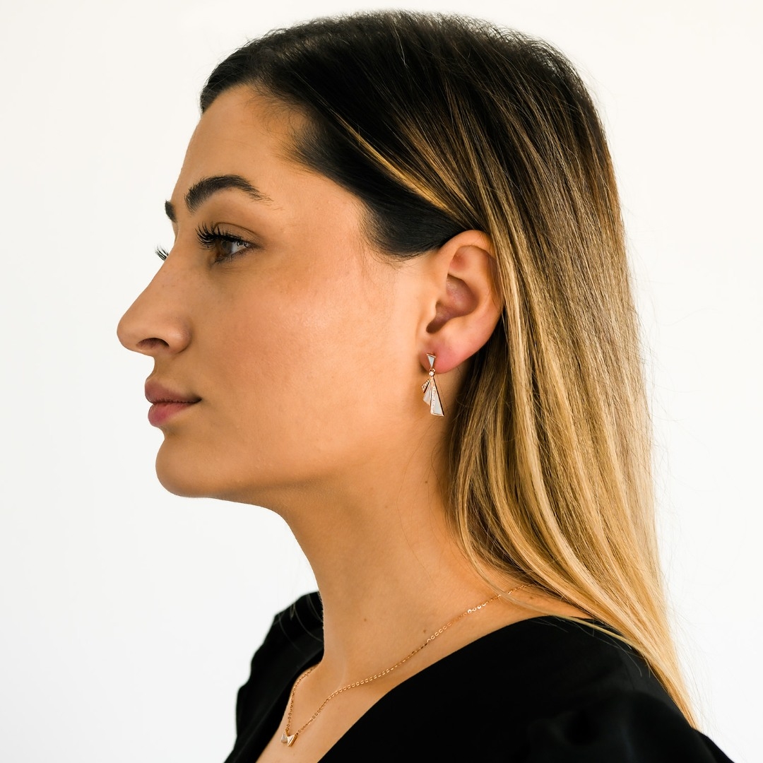 cercei din aur roz de 18K, cu Diamante și Sidef  2