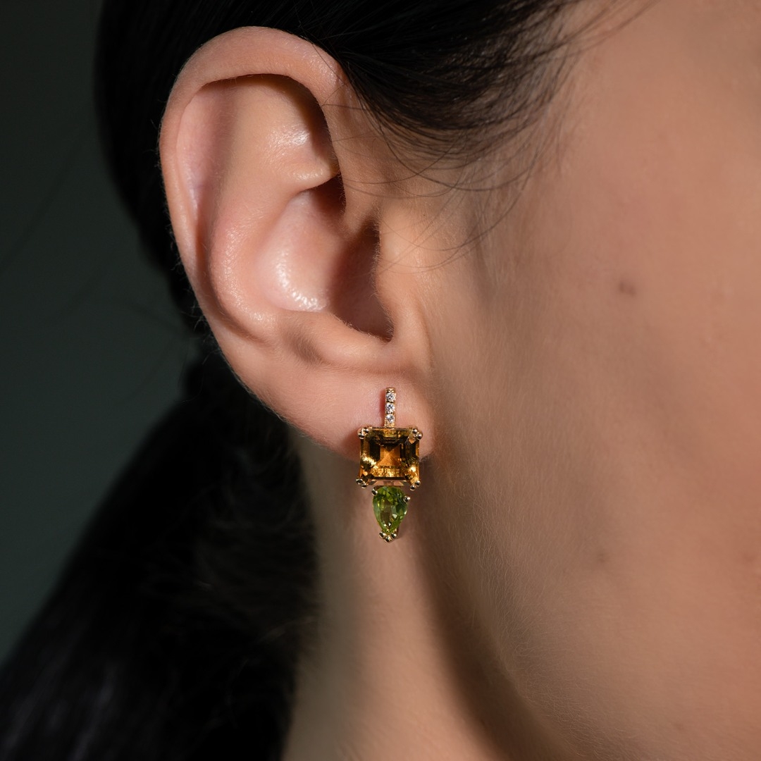 cercei din aur galben de 14K, cu Peridot și Citrin  2