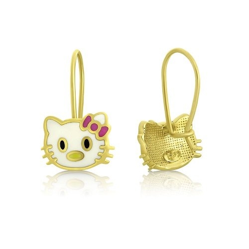 cercei copii din aur galben de 14K, cu model Hello Kitty  
