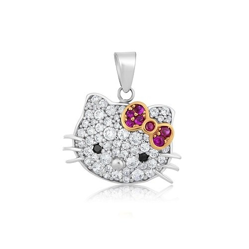 Pandantiv Hello Kitty din aur alb de 14K