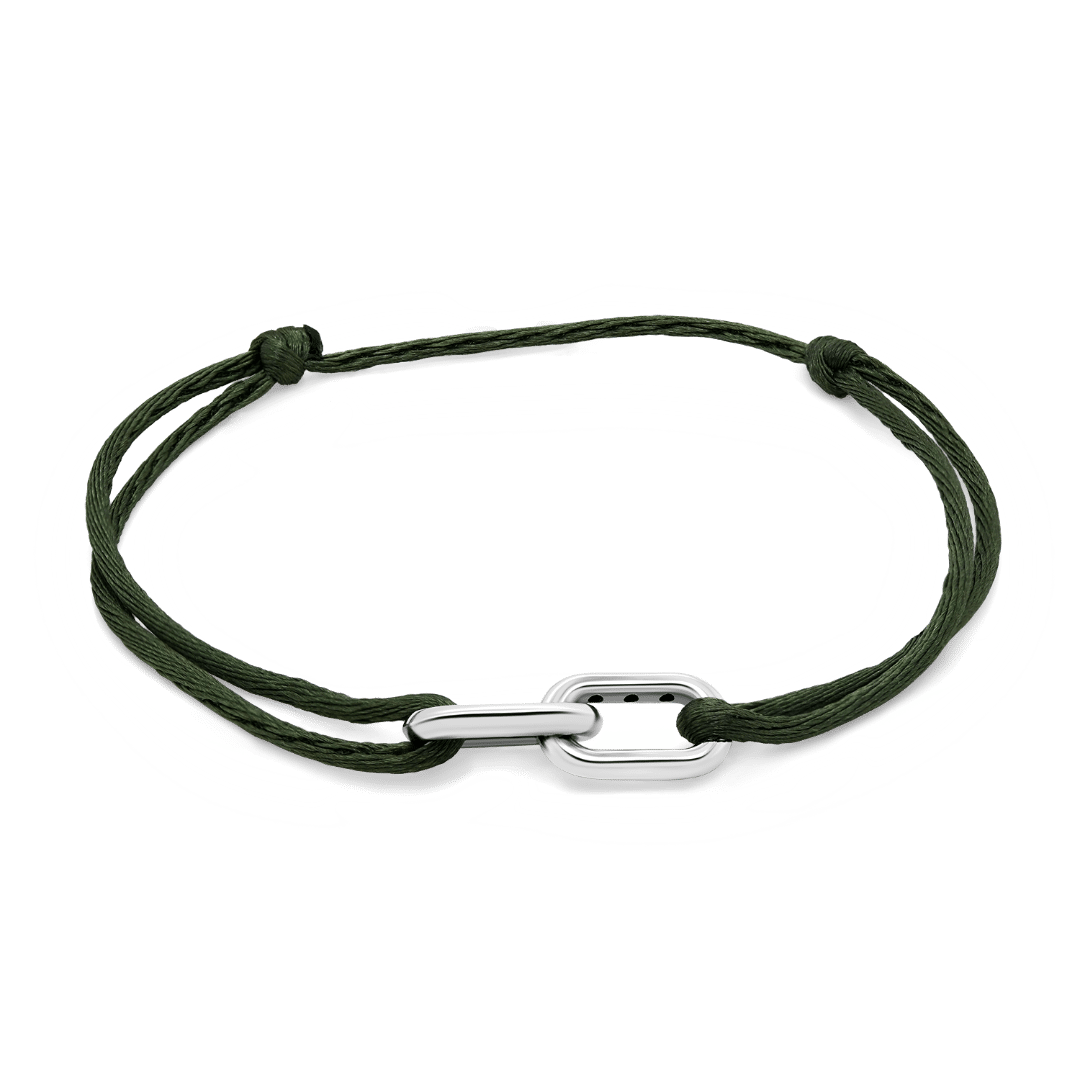 Brățară cu șnur textil și elemente din aur alb de 14K