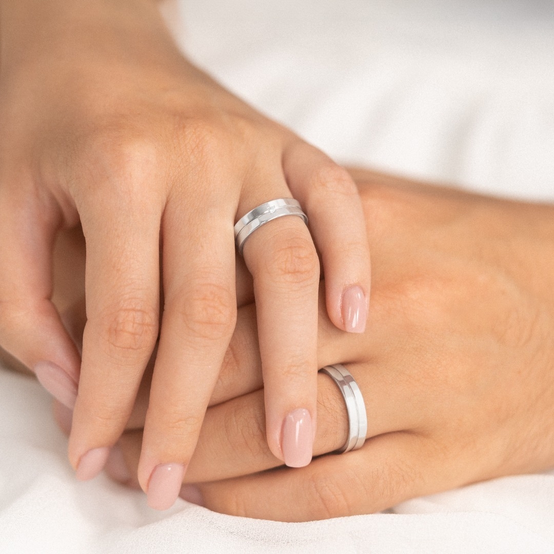 verighetă bărbat Fancy 111 din aur alb de 14K  2